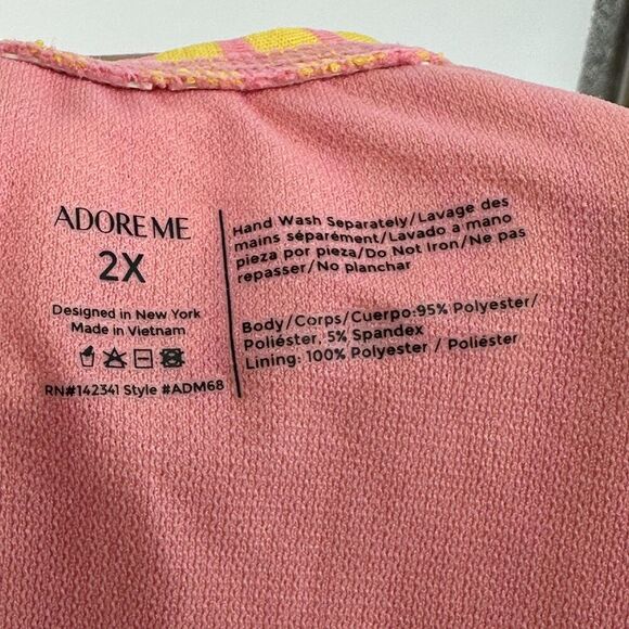 Adore Me Womens One Piece Swimsuit Size 2X Yellow Pink Stripe Beach Lined Ruched - Picture 3 of 12